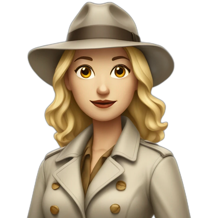 Cool white women wearing a trenchcoat and a fedora emoji