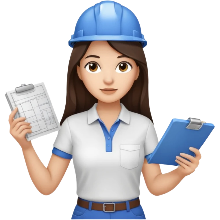 architect woman light skinned dark brown hair in WHITE POLO, long hair but then wearing proper architeture attire emoji