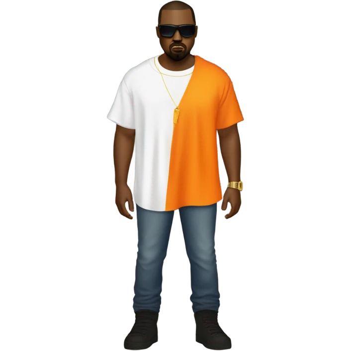 Kanye West vestido con una camiseta que tenga un zorro y que sea naranja emoji