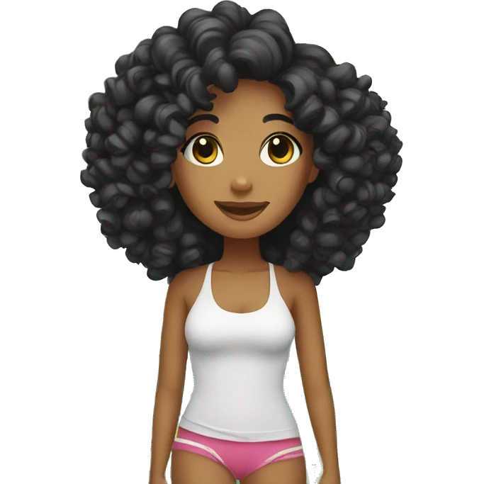 Curly girl on vacation with black long hair emoji