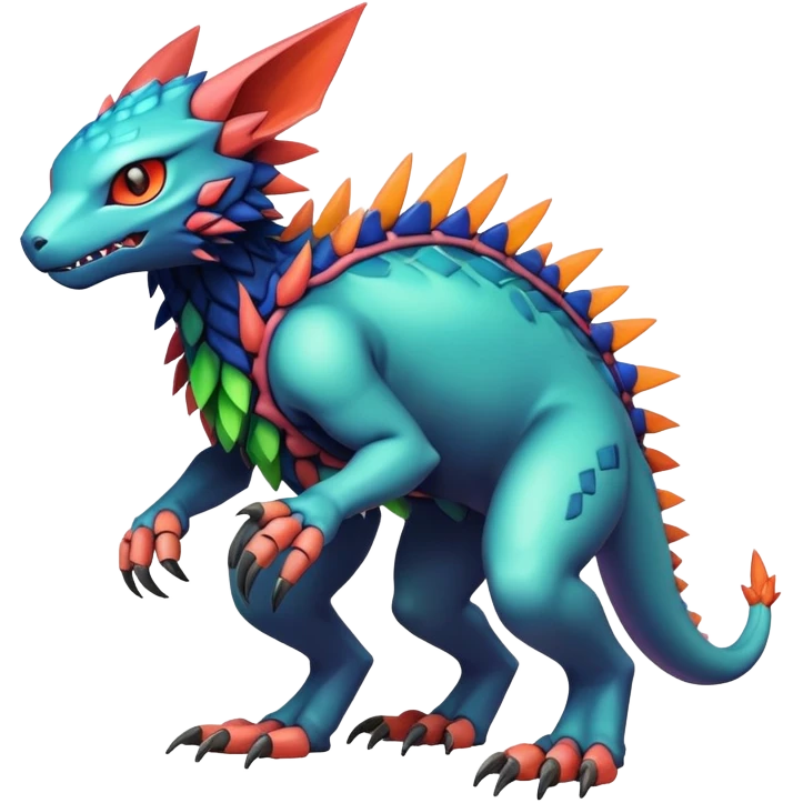  colorful warm-colored hot lush exotic modern cyber-Fakémon-Digimon-Trico-Vernid-creature (full body) emoji