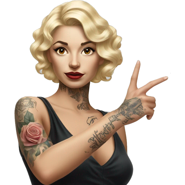 Blonde elegant women, her Body Covered with Tattoos, POINTING YOU FORWARD with her HAND , Hyper realistic emoji