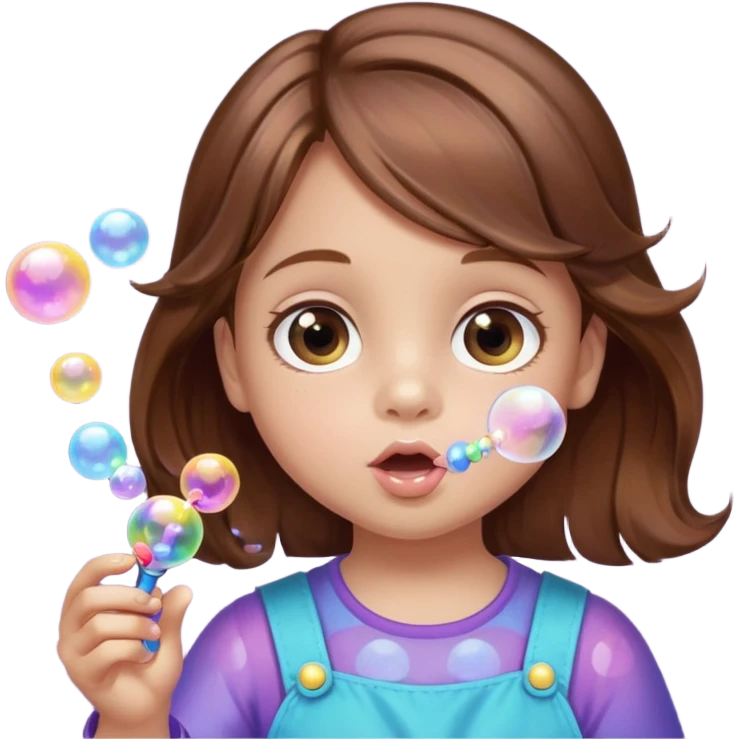little girl blowing bubbles – Brown hair, bubble wand
 emoji
