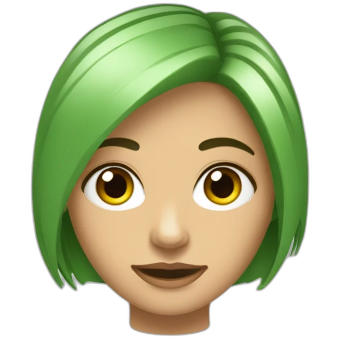 Mujer verde, cabello lacio largo, ojos rasgados facciones finas emoji