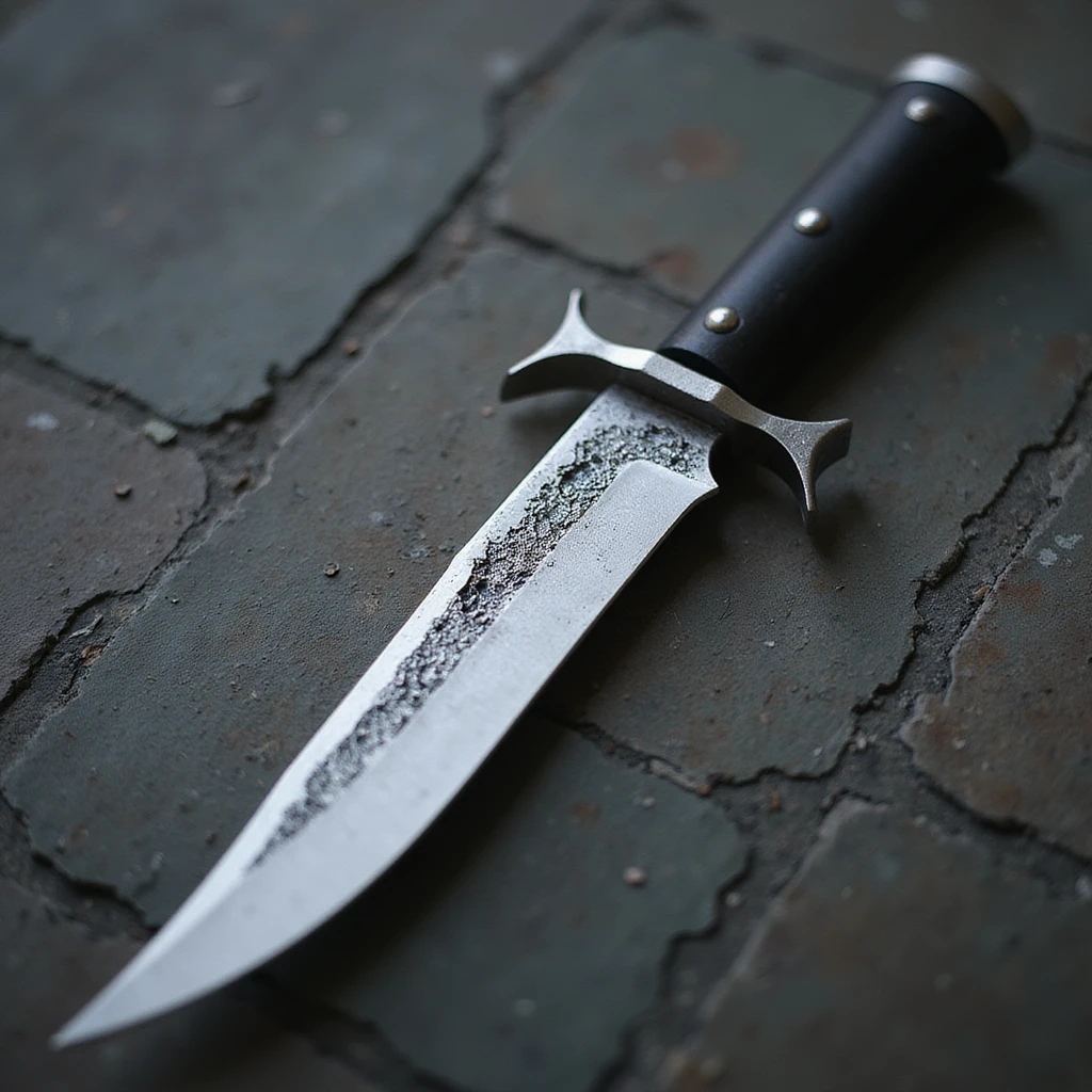 realistic gothic knife with silver blade and black handle, photorealistic style emoji