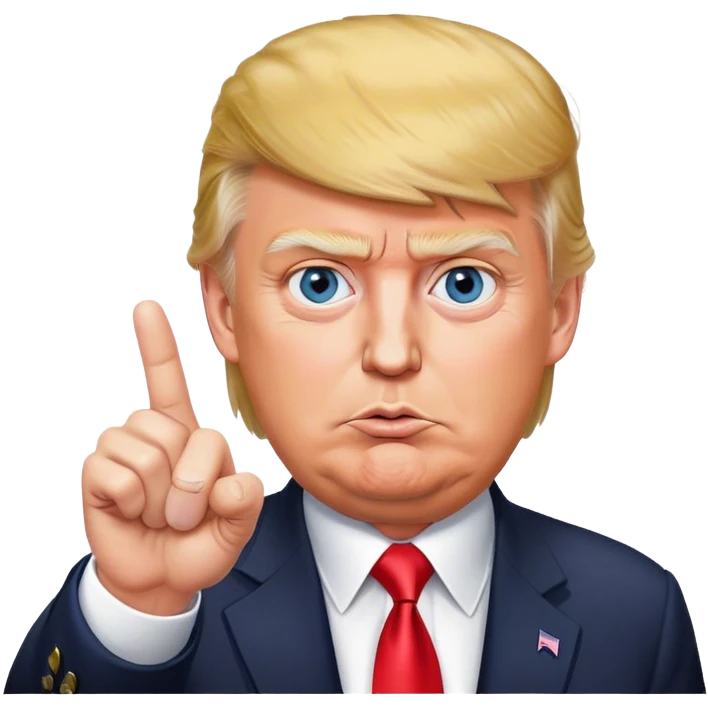 Super realistic Donald Trump pointing finger up, realistic eyes emoji