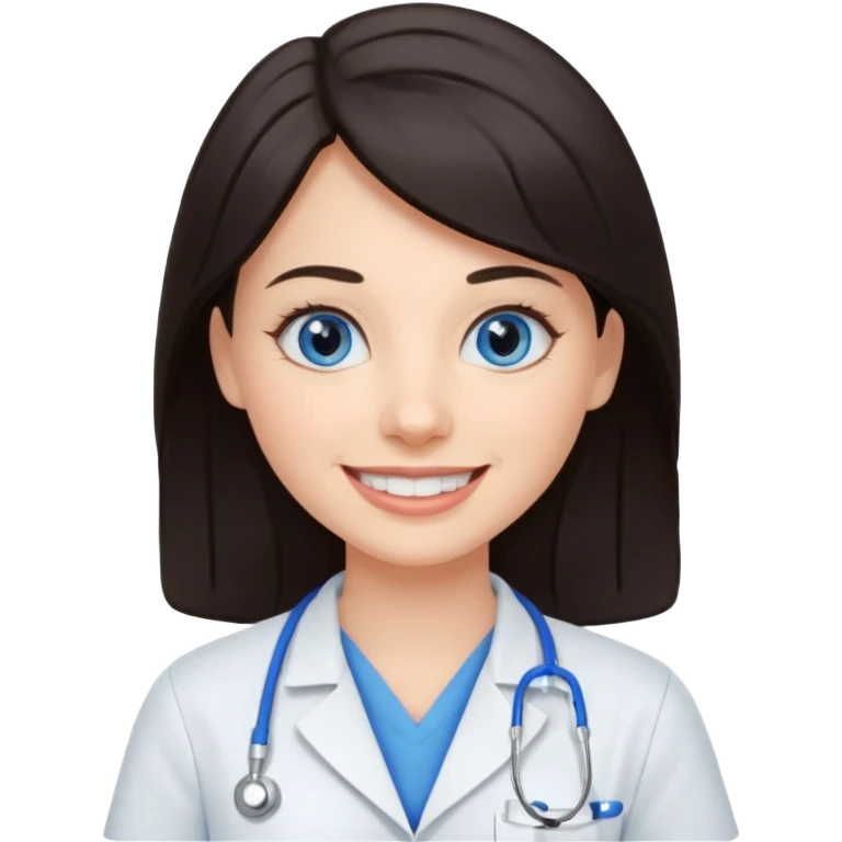 сгенерируй девушку стоматолога без стетоскопа с темными волосами и голубыми глазами еще emoji