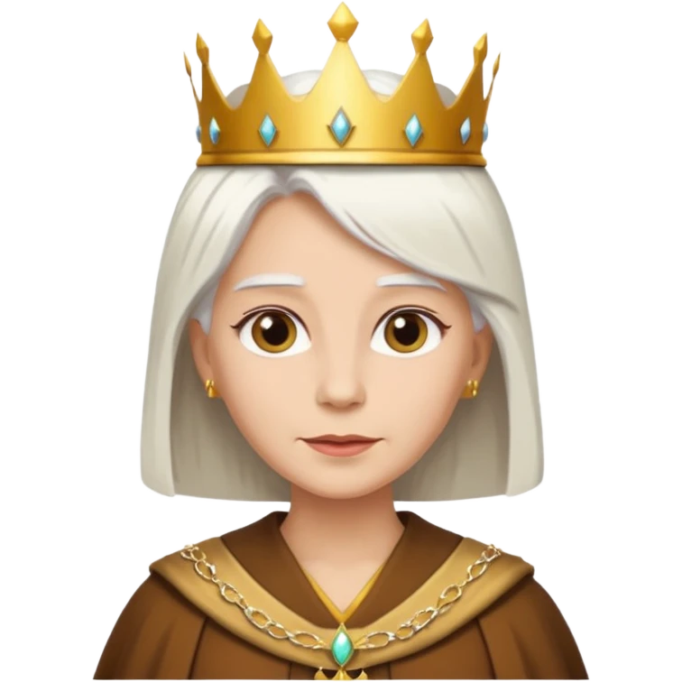 Queen with straight white hair – golden crown, brown robe emoji