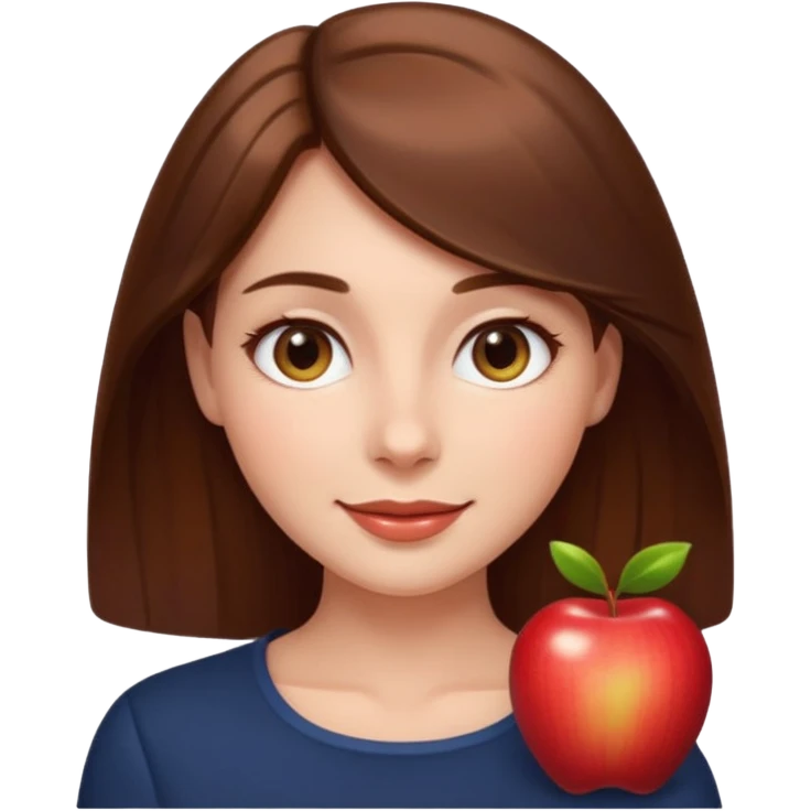 emoji of a beautiful woman with soft facial features, smooth skin, gentle smile, expressive eyes, and shiny hair. Clean lighting, warm tones, elegant and friendly expression, minimalist white background, polished Apple emoji aesthetic emoji