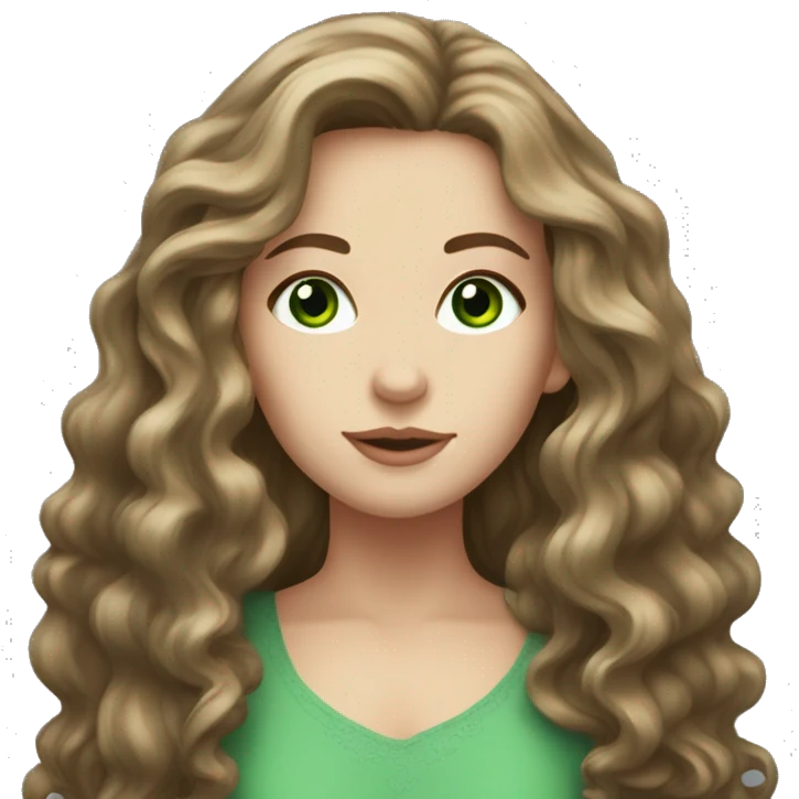 white girl with very long wavy brown middle hair with green eyes emoji