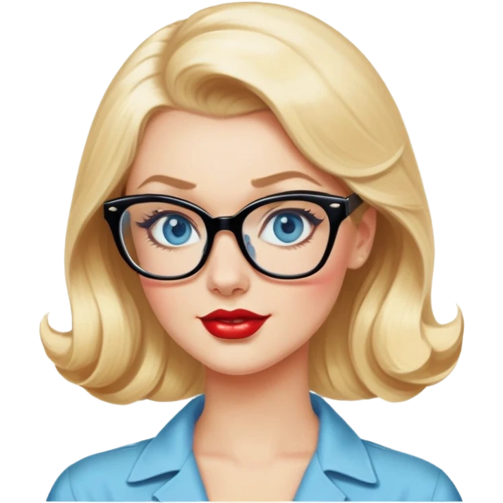 Blonde hair, blue eyed, wearing glasses 50's style pinup looking very sexy emoji