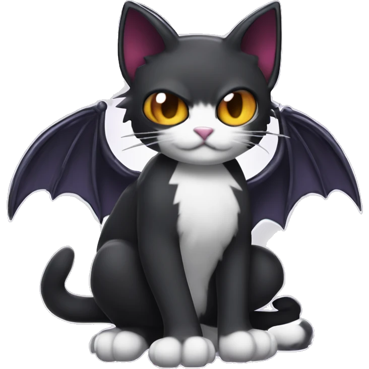 Cute edgy cool kawaii vampiric dark cat-Fakémon-Digimon with bat-wings as ears emoji