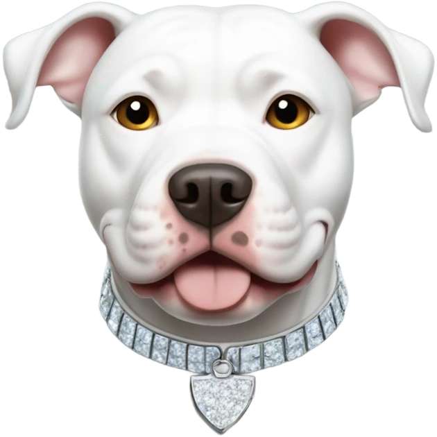 White lgbtq pitbull with a collar that spells out Ice emoji