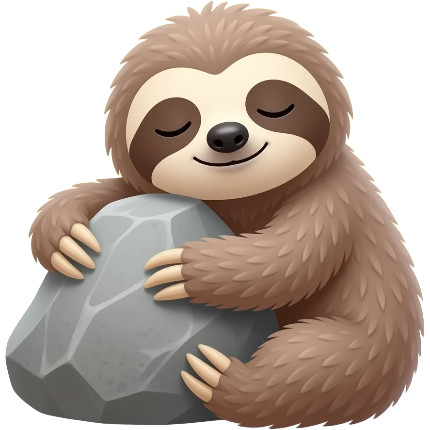 🦥 emoji, peaceful sleepy face, hugging a rock, pastel yellow background, soft fuzzy texture, diffused lighting, cute render emoji
