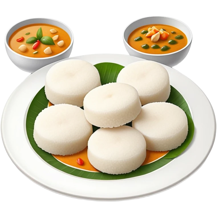 steamed idli rice cakes with sambar and coconut chutney emoji
