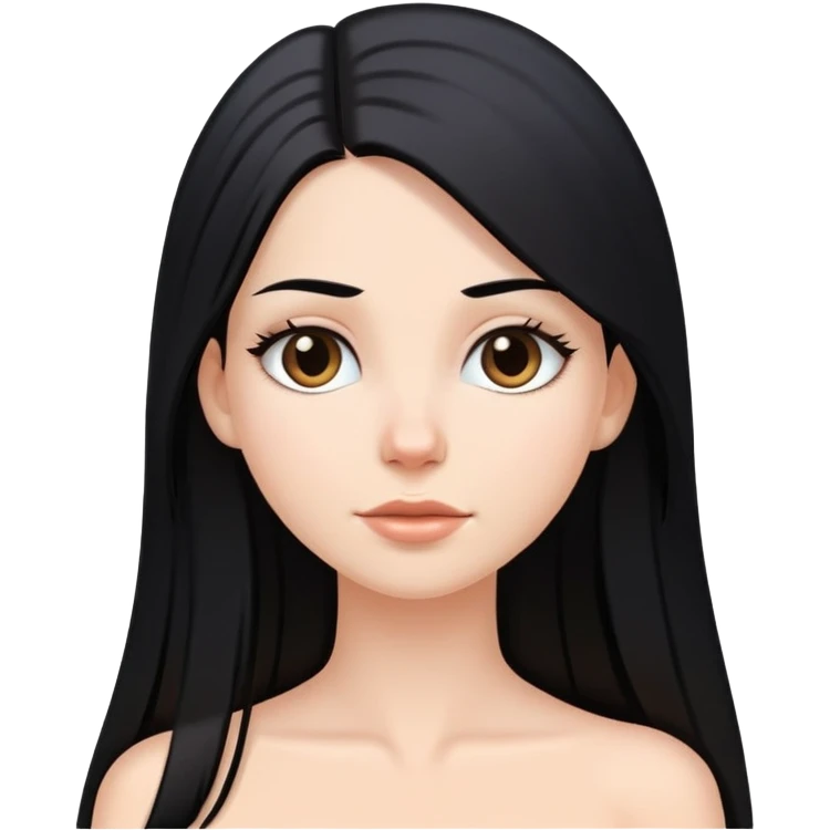 White girl with very long straight black hair and bare shoulders emoji