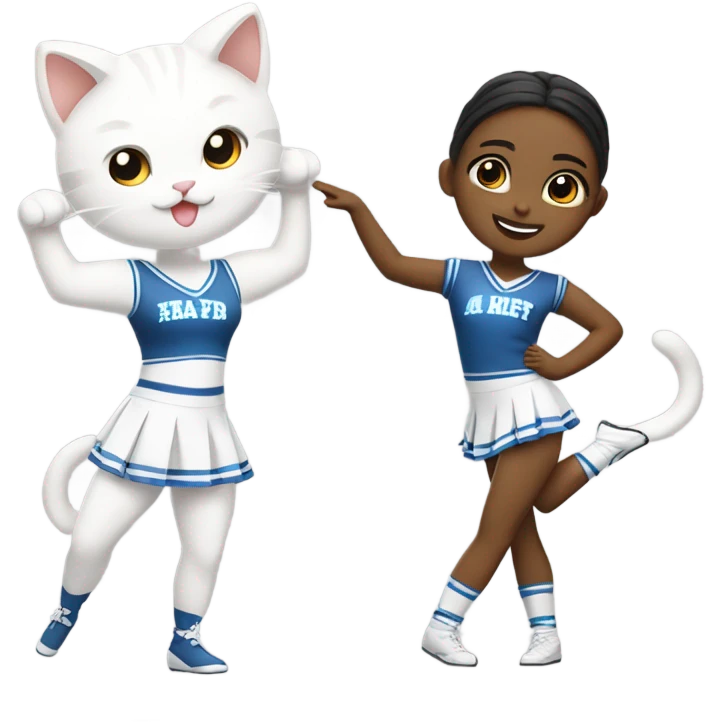 White-cat stretching-Cheerleader-blonde-pigtails emoji