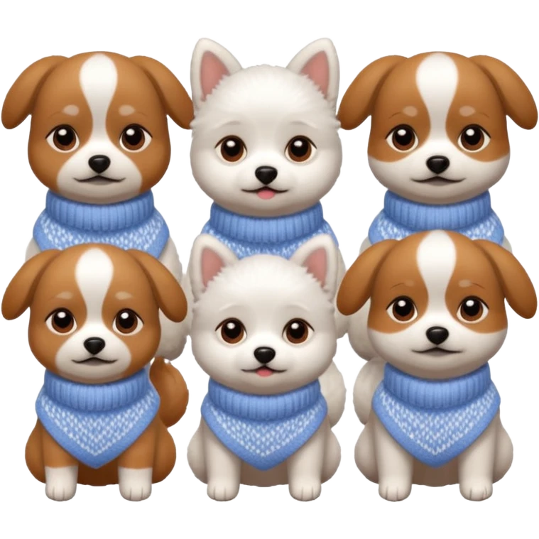 Cagnolini piccoli seduti con vestitini in maglia emoji