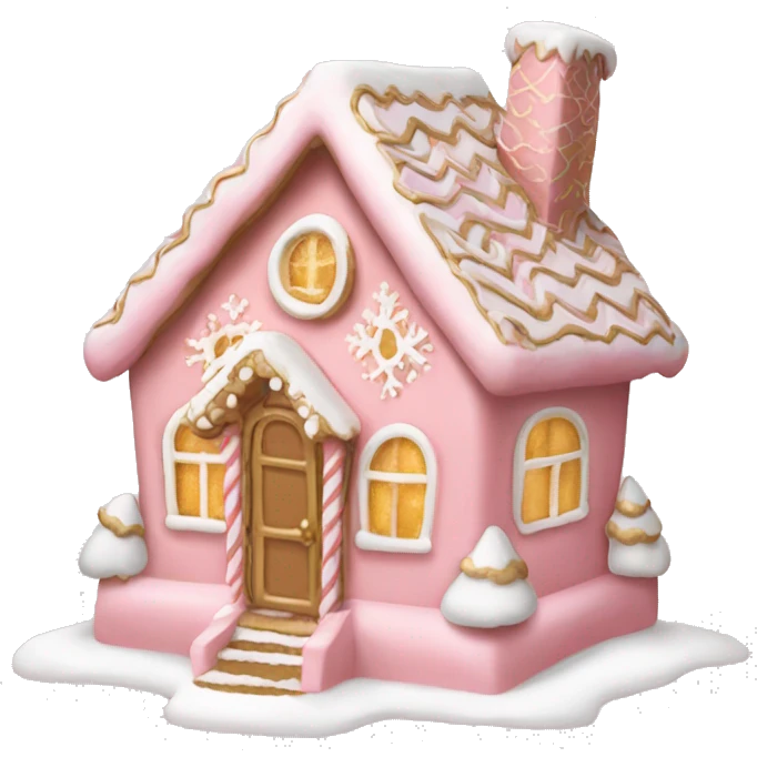 light pink and gold and white gingerbread house emoji