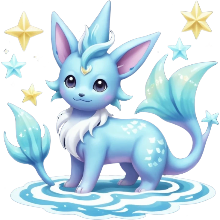 Magical pastel iridescent nebulae starry shiny glittery Suicune-Vaporeon-Primarina-Amaura-Pokémon-Fakémon-fusion, full body emoji