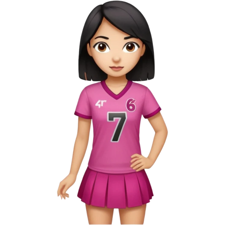 Hawaiian girl with black hair with dark pink highlights in hair with short skirt and jersey shirt number 67 emoji