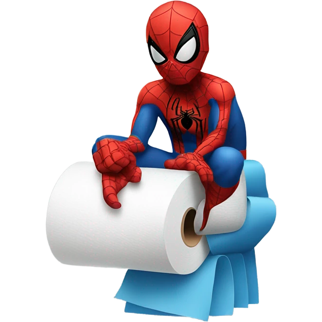 Spider man sitting in toilet paper  emoji