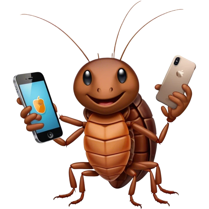 cockroach holding iphone in hands emoji