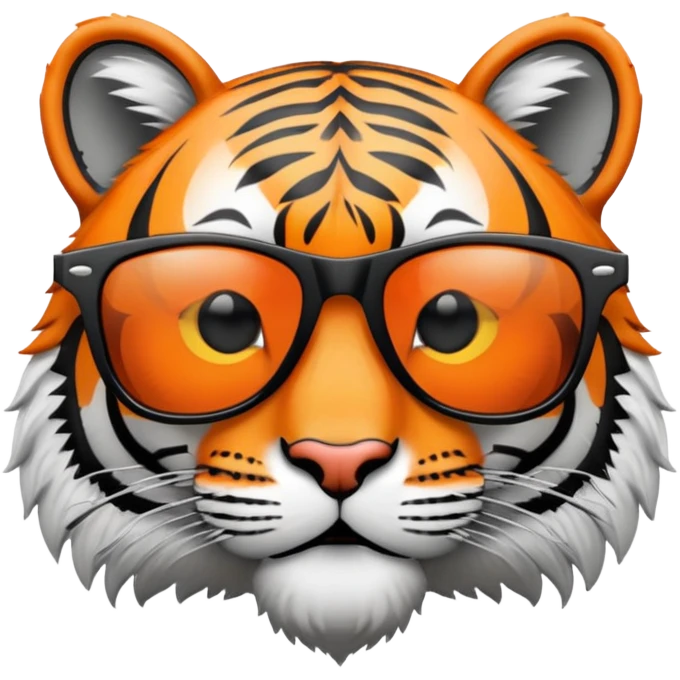 tiger face with wayfarer sunglasses black lens, cool expression emoji