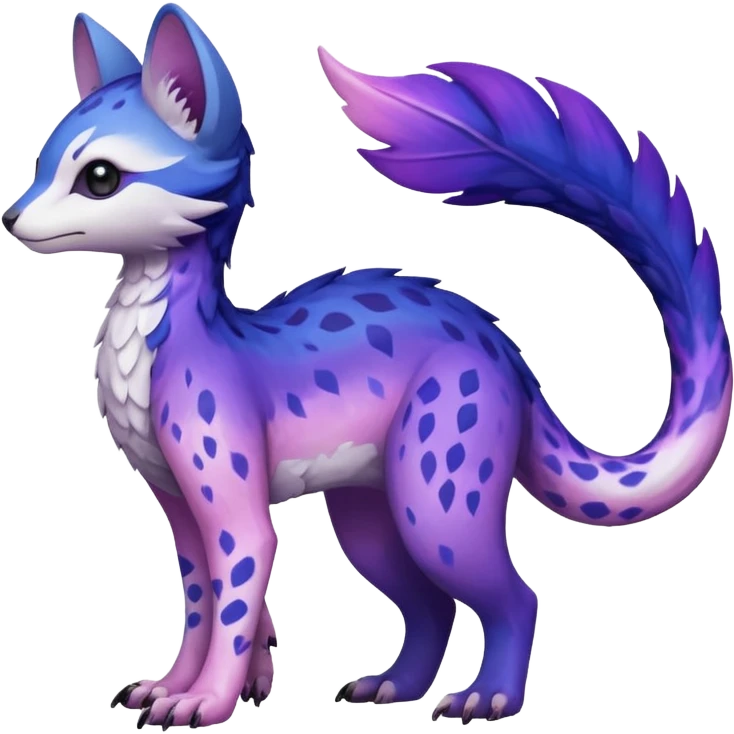  White with indigo-Violet-purple-pinkish-gradient markings beautiful handsome gorgeous aesthetic colorful vibrant Vernid-Trico-species-Fakemon-creature by LiLaiRa, 4 legs, 1 tail, random markings, (full body) emoji