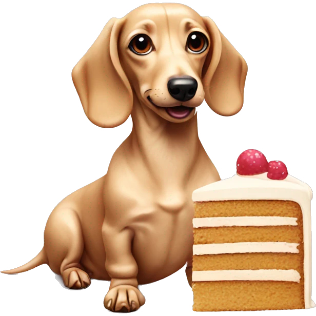 cream dachshund with cake emoji
