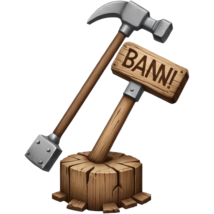 Banhammer with sign BAN! emoji