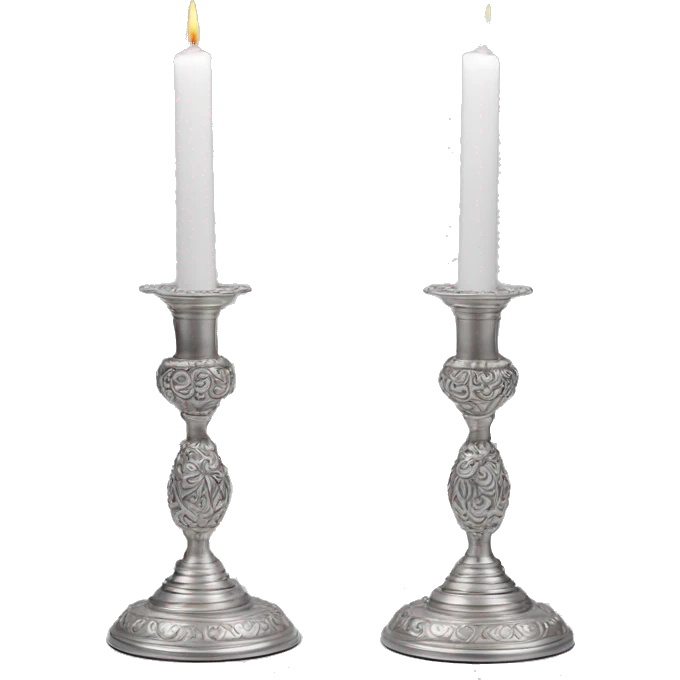 2 large shabbat candles in silver candlesticks  emoji