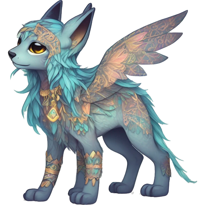 cute Kawaii edgy ethereal shy epic fantasy animal fursona Fionbri creature by griffsnuff & LiLaiRa & Falvie with exotic colors with intricate patterns full body emoji