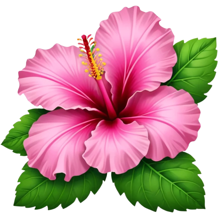 pink hibiscus with leaves emoji