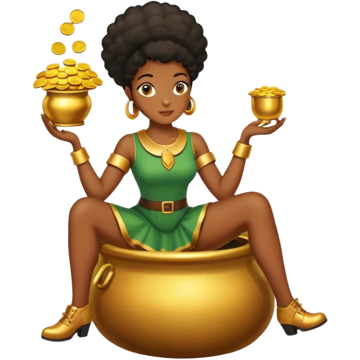 black woman sitting on a pot of gold emoji