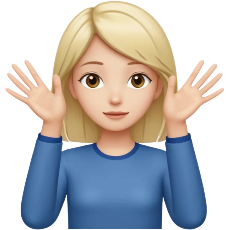 Girl with two hands in front out palms facing upwards and hands in front of her LOWER and her left hand slightly lower than her right hand emoji