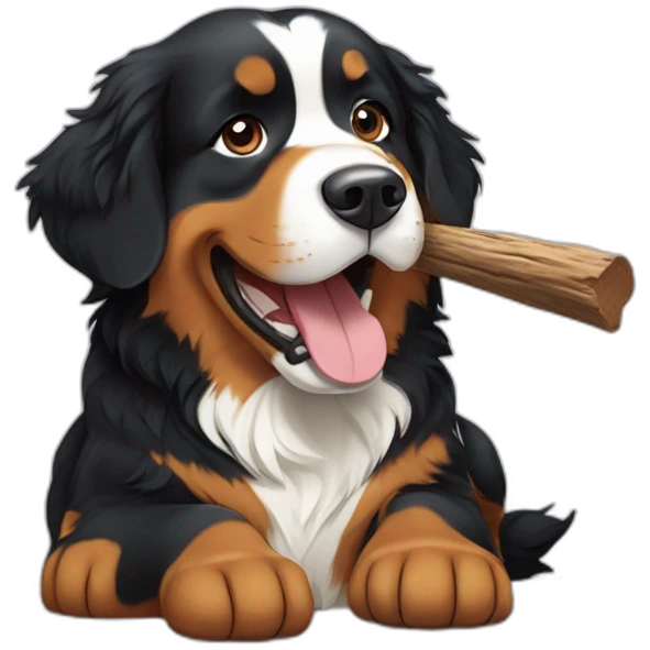 Bernese mountain dog playing with a wood stick emoji