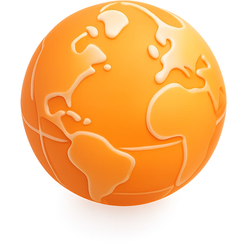 3D orange globe icon, modern style, drop shadow emoji