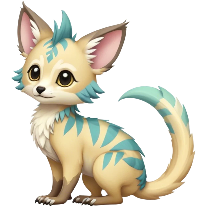 Feral Rare Fantasy cute realistic pastel tropical Vernid-Trico-species by LiLaiRa, random markings, tufted tail, tufted ears, full body emoji