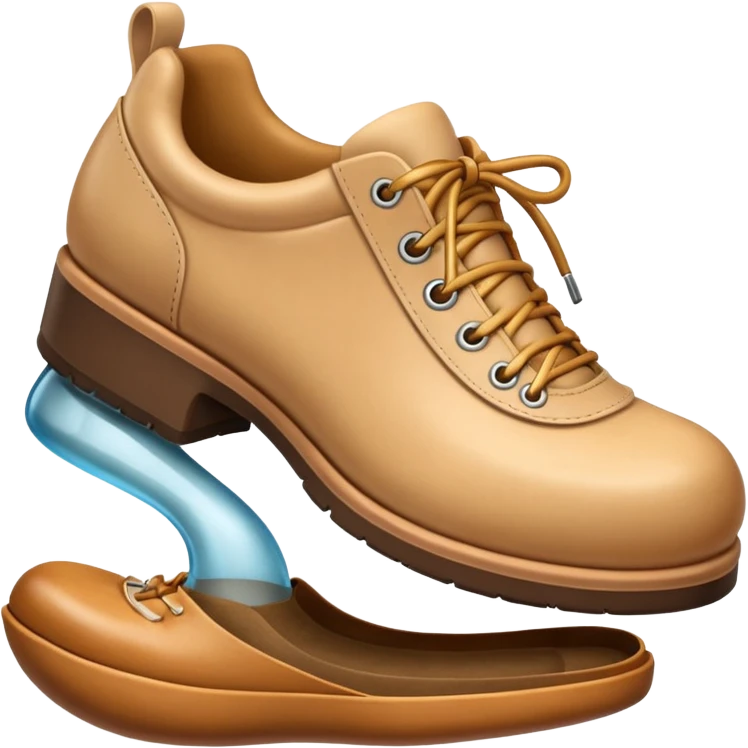 3D Apple-style emoji of a shoe with a foot inside, stepping and showing a clear shoe print below. and leg







 emoji