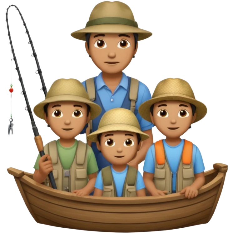 Father and sons fishing on a boat emoji