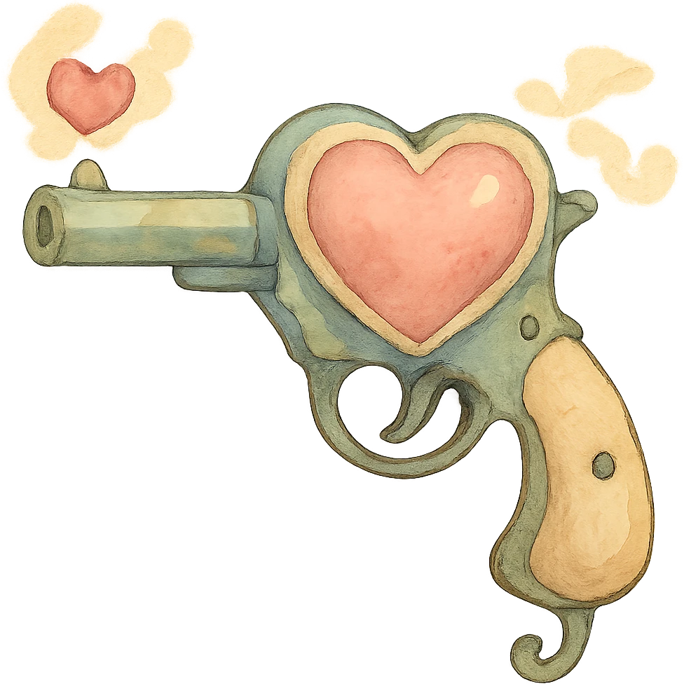heart gun, ghibli style, soft colors, whimsical emoji