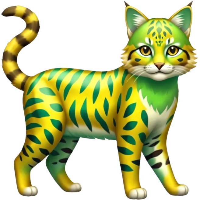 Shiny Tropical Exotic Green and Yellow Electrike-Sprigatito-Bobcat-Amaura-Aurorus-Shiny-glorp-cat-fusion (full body) emoji