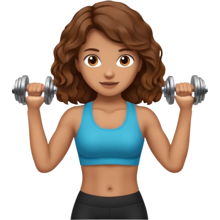 Brown wavy girl with dumbells in her hands emoji