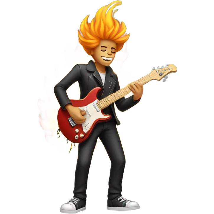 Dude playing flaming electric guitar emoji