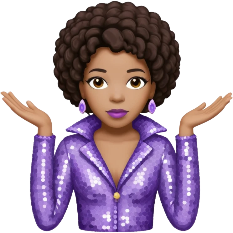 Macy Gray with dark brown hair, pale lavender sequin outfit emoji