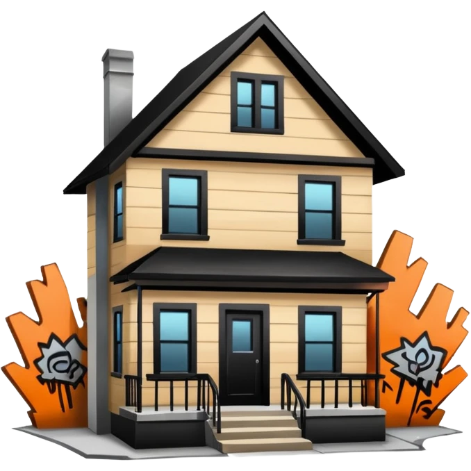 Trap house in hood with boarded windows and graffiti on it emoji