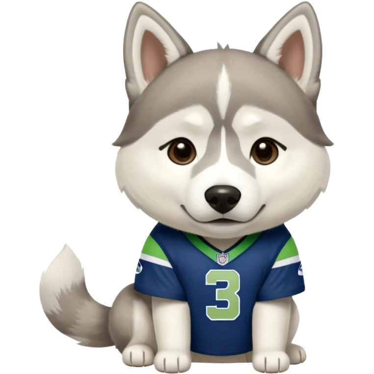 White tan husky with Seattle Seahawks gear emoji