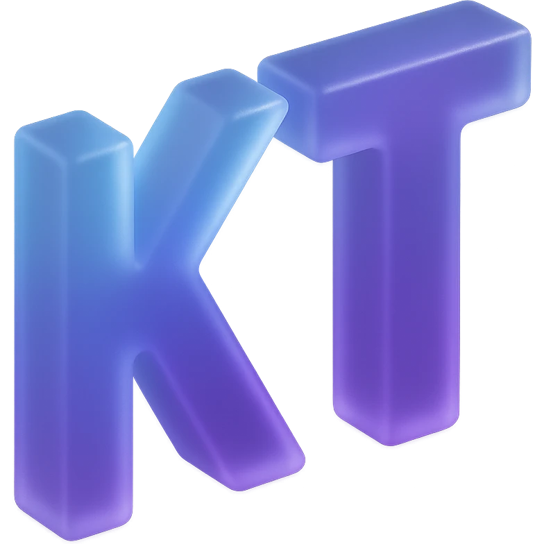 the letters KT with a fancy colorful gradient for the color with blue and purple, make it flat emoji