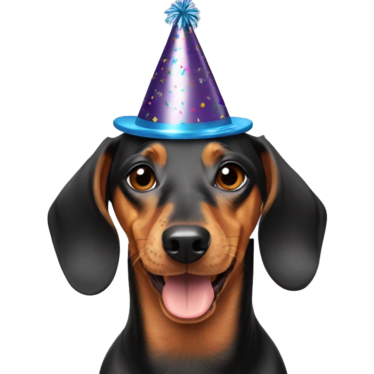Dachshund wearing New Year's Eve party hat emoji